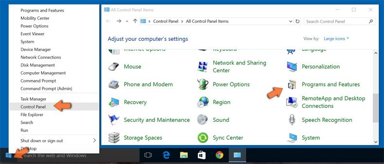 Accesso a programmi e funzionalità in Windows 10