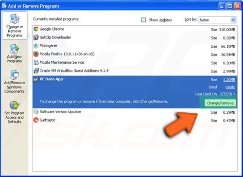 Programma di modifica/rimozione di Windows XP