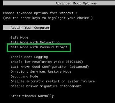 win 7 safe mode with command prompt