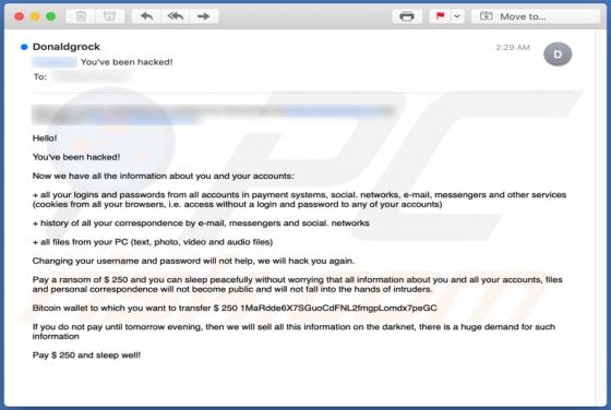 You've Been Hacked! Email Truffa