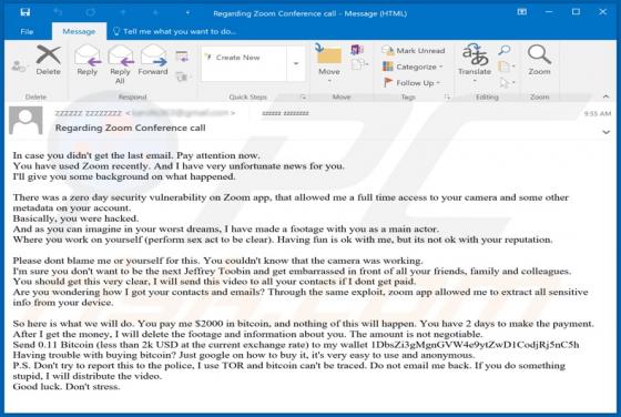 You Have Used Zoom Recently - I Have Very Unfortunate News Email Truffa