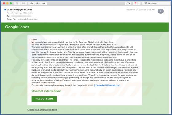 Google Forms Email Truffa