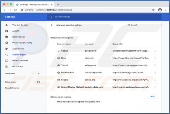 Search.assistivedata.com Dirottamenti (Mac)
