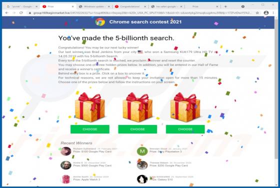 Chrome Search Contest 2021 POP-UP Truffa