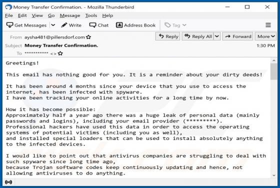 Reminder About Your Dirty Deeds! Email Scam