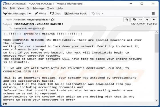 YOUR CORPORATE NETWORK HAS BEEN HACKED Email Truffa