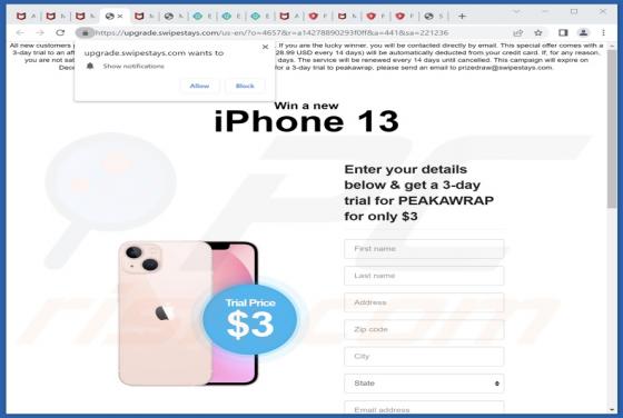 Win A New iPhone 13 POP-UP Truffa