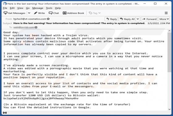 Your System Has Been Hacked With A Trojan Virus Email Truffa