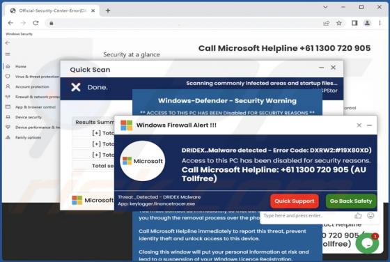 DRIDEX..Malware detected - Error Code: DXRW2:#19X80XD POP-UP Truffa