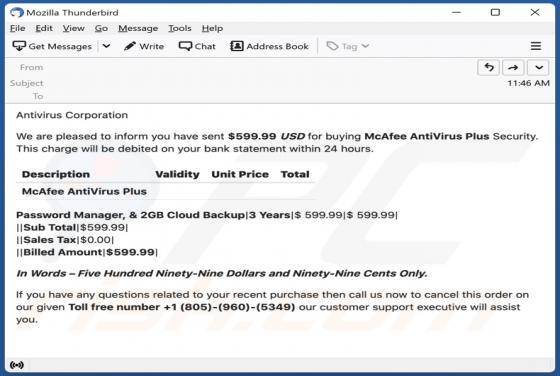Payment For McAfee Subscription Email Truffa
