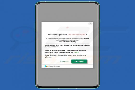 Phone Update Recommended POP-UP Truffa (Android)