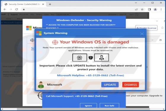 Your Windows OS Is Damaged POP-UP truffa