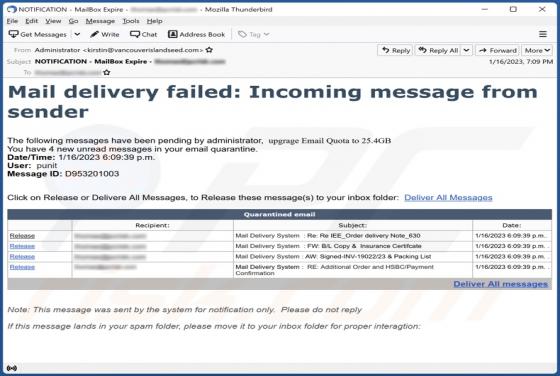 Mail Delivery Failed Email Truffa