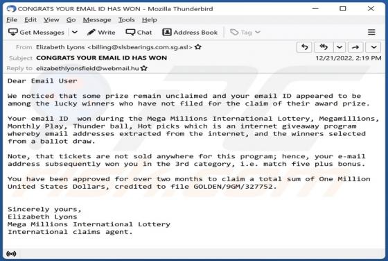Mega Millions International Lottery Email Truffa