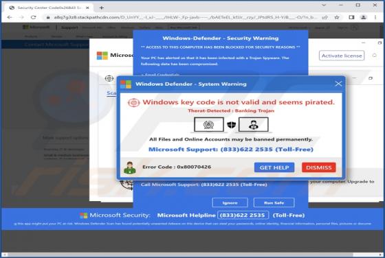 Windows Key Code Is Not Valid And Seems Pirated POP-UP truffa
