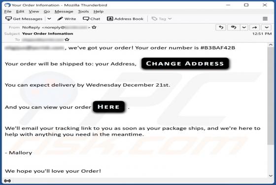 Order Information Email Truffa
