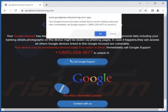 Your Google Account Has Been Locked! POP-UP Truffa