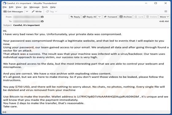 Password Was Compromised Through A Legitimate Website Email Truffa