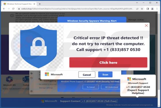 Critical Error IP Threat Detected POP-UP Truffa