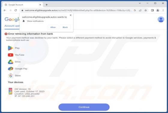 Error Retrieving Information From Bank POP-UP Truffa