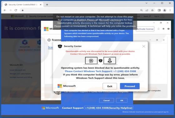 Operating System Blocked Due To Questionable Activity POP-UP Truffa
