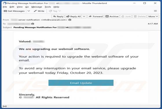 Webmail Software Upgrade Email Truffa