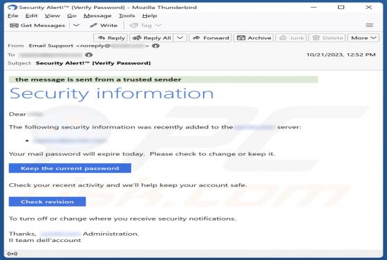 Security Information Email Truffa