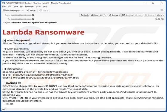 Lambda Ransomware Email Truffa