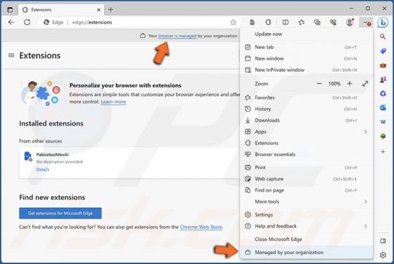 Dirottatore del browser Edge "Gestito dalla tua organizzazione"