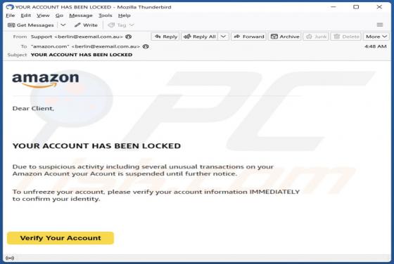 Amazon - Your Account Has Been Locked Email Truffa