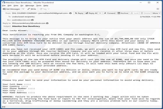 DHL Lottery Email Truffa
