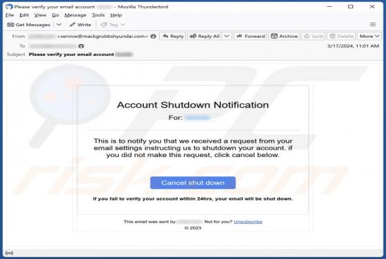 Account Shutdown Notification Email Truffa