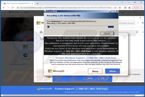 Temporary Files Deletion Have Started POP-UP Truffa