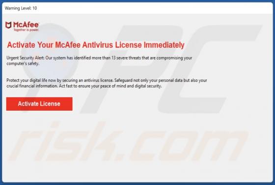 Activate Your McAfee Antivirus License POP-UP Truffa