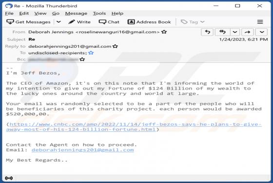 Jeff Bezos Charity Project Email Truffa