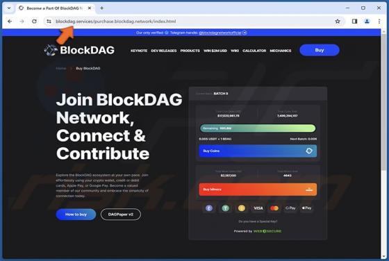 Crypto Drainer che si spaccia per il sito web di BlockDAG
