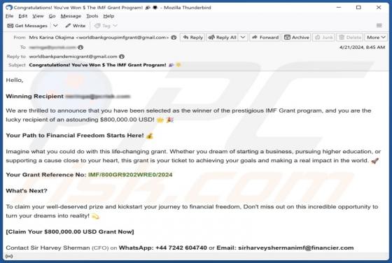 IMF Grant Program Email Truffa
