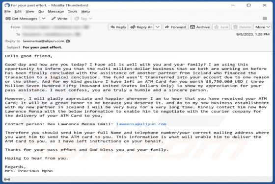 ATM Card Email Truffa