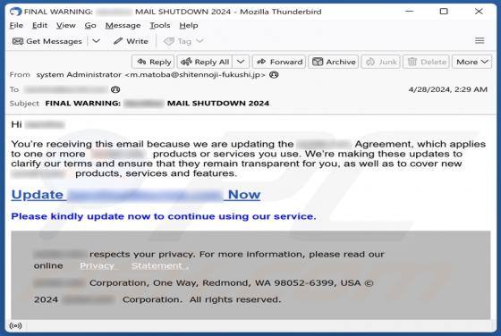 Agreement Update Email Truffa