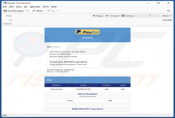 PayPal Crypto Purchase Invoice Email Truffa