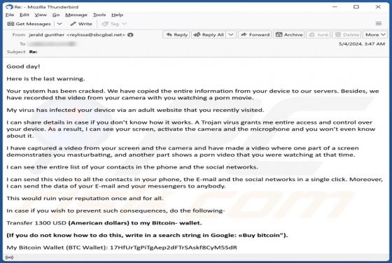 Your System Has Been Cracked Email Truffa
