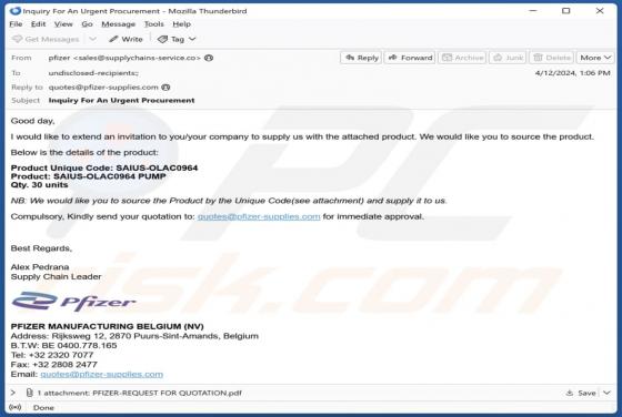 Pfizer Supply Email Truffa