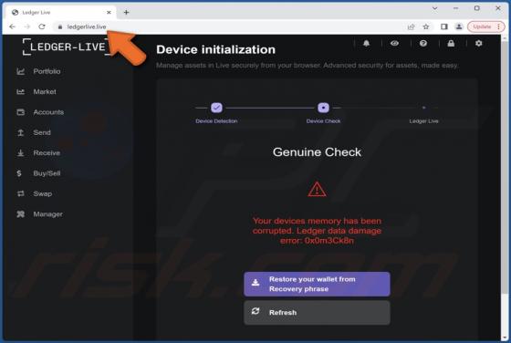 Ledger Data Damage Error: 0x0m3Ck8n POP-UP Truffa
