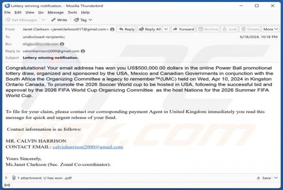 2026 FIFA World Cup Lottery Email Truffa