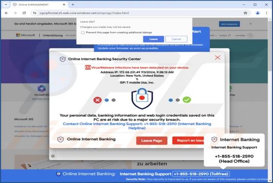 Online Internet Banking Security Center POP-UP Truffa
