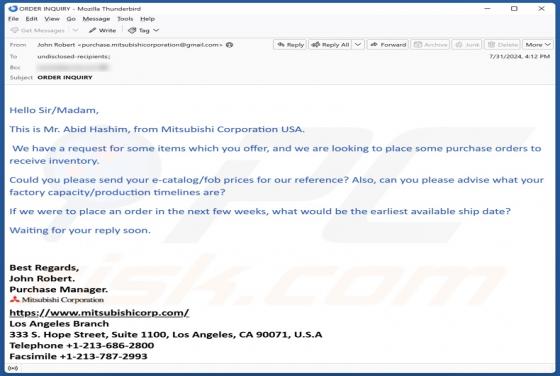 Mitsubishi Corp. Email Truffa