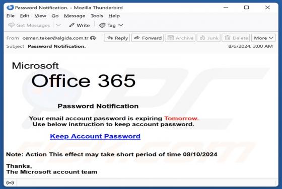 Microsoft Office 365 - Password Notification Email Truffa