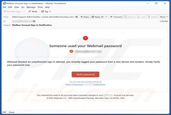 Someone Used Your Webmail Password Email Truffa