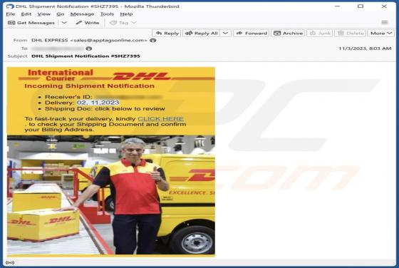 DHL - Incoming Shipment Notification Email Truffa