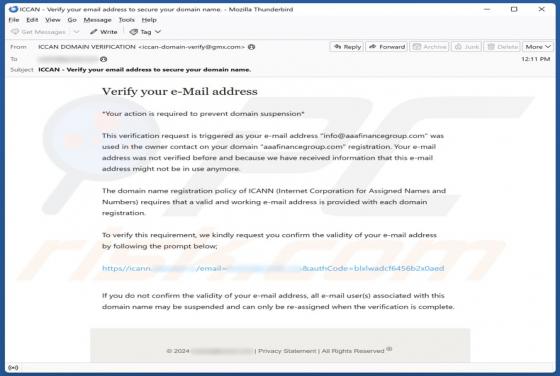 Internet Corporation For Assigned Names And Numbers (ICANN) Email Truffa